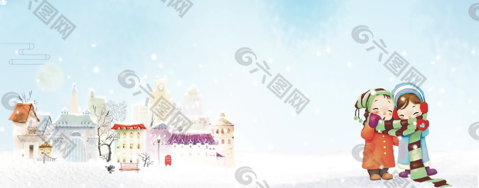 冬季雪地美景banner背景