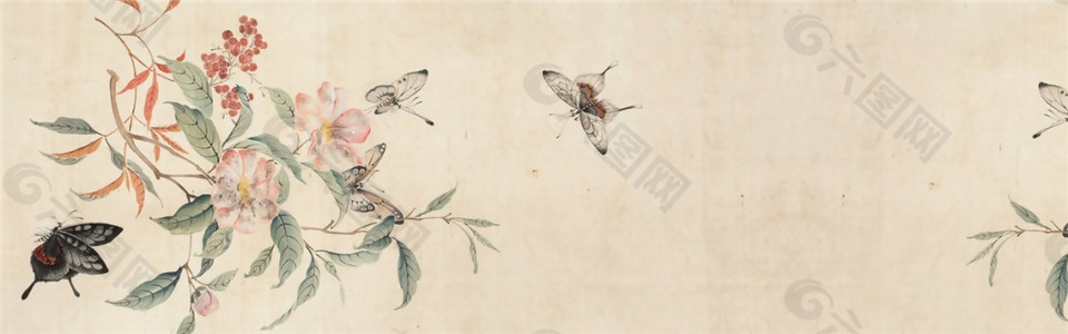 中国风手绘鸟语花香海报背景