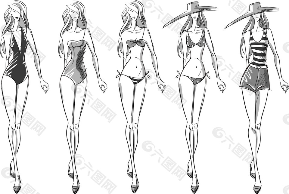 时尚手绘泳装人物插画