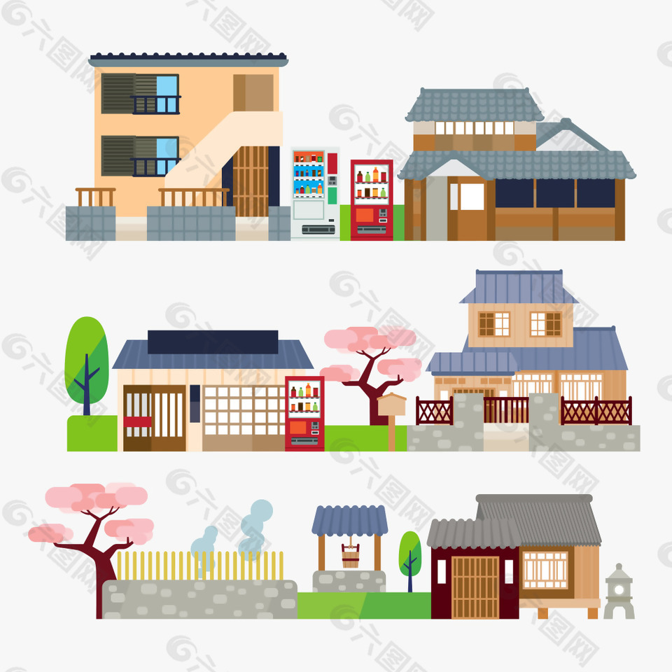 卡通特色民俗建筑插画