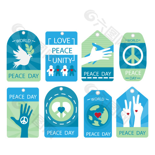 创意卡通和平爱心国际人类团结日吊牌