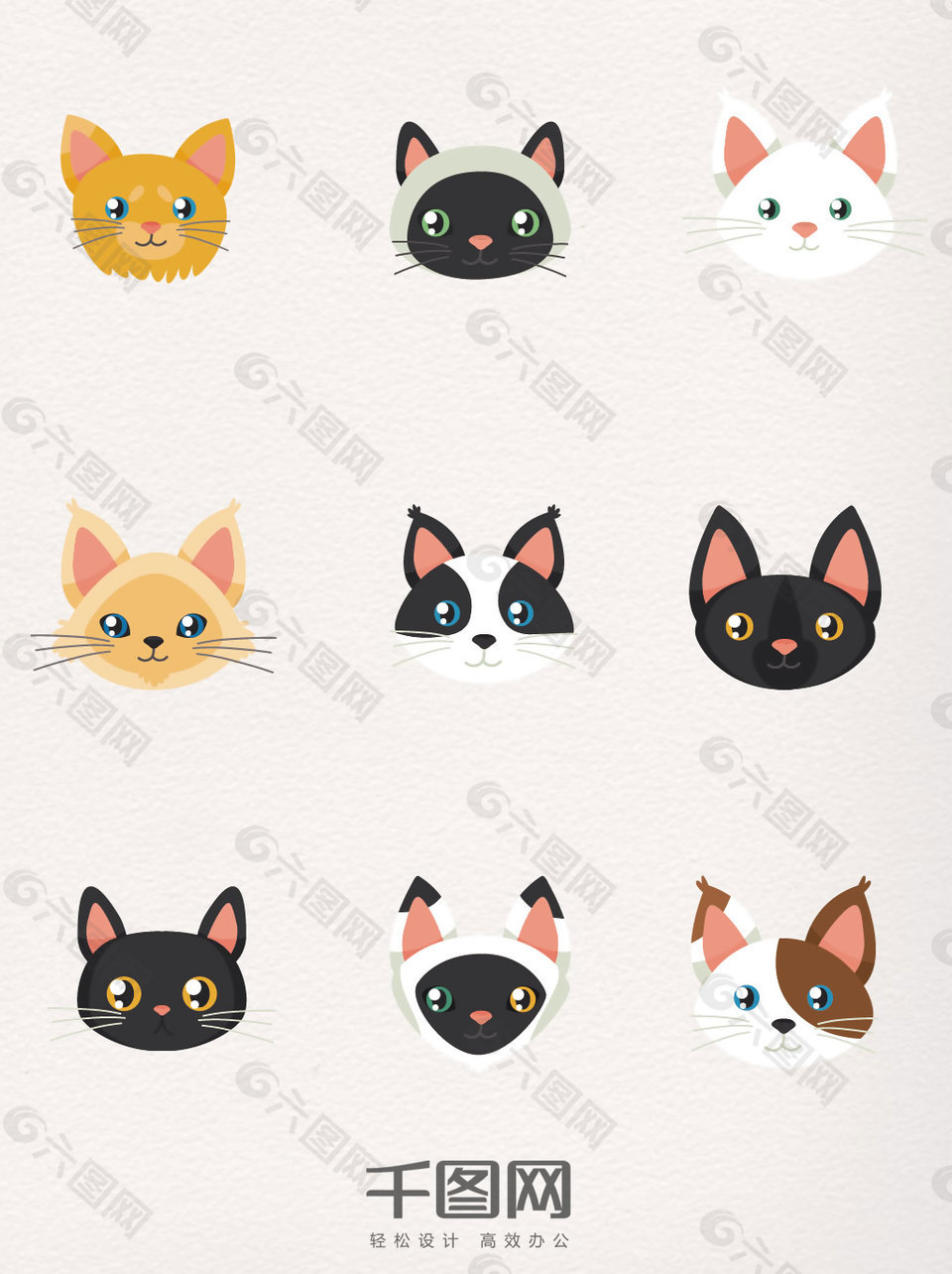 手绘卡通可爱猫咪猫头像矢量素材设计元素素材免费下载 图片编号 六图网