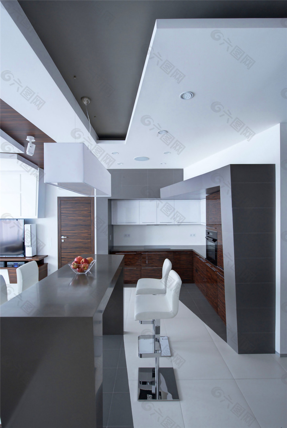 现代简约客厅白灰拼色地板室内装修效果图
