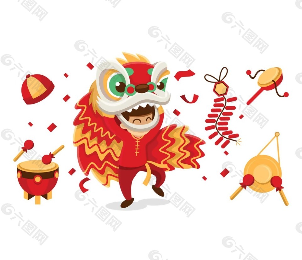 喜庆春节舞狮元素