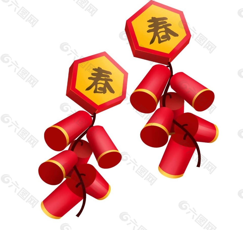 新年红色爆竹png元素