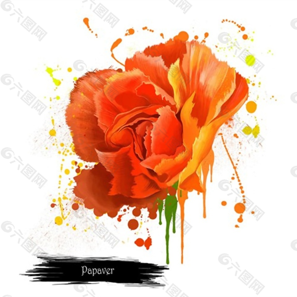 水彩绘一朵橙红色花psd源文件