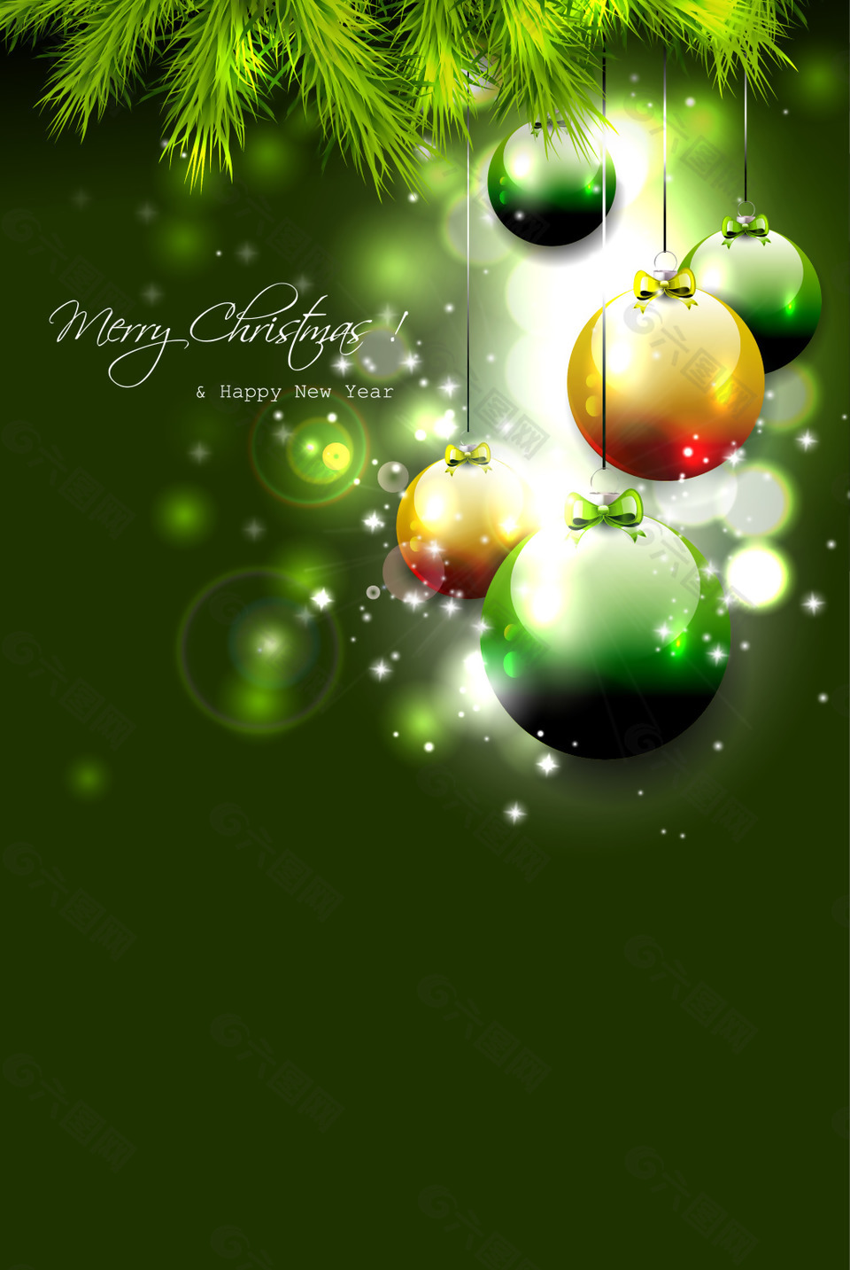 精美绿色圣诞吊球展板背景素材