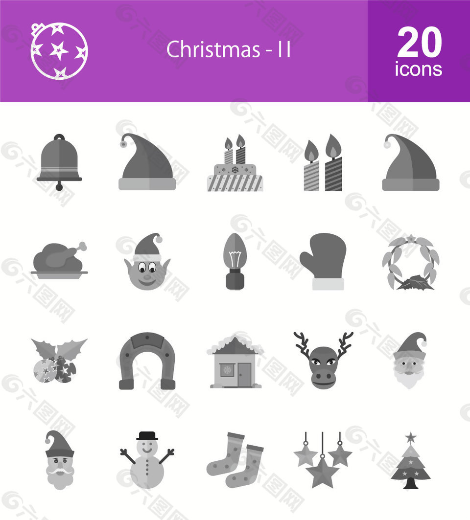 20款节日灰色圣诞节icon素材