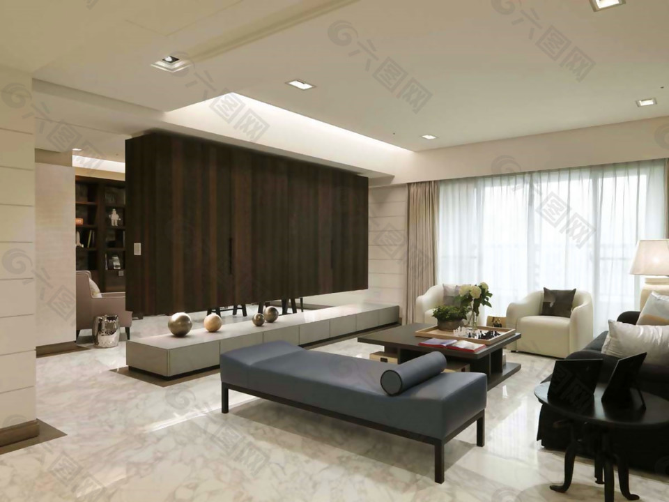 现代简约客厅深褐色背景墙室内装修效果图