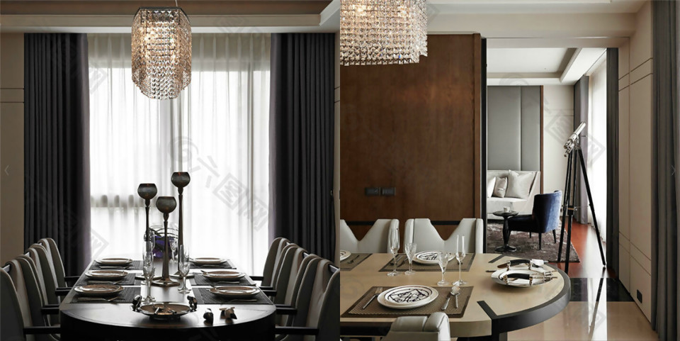 现代时尚客厅水晶金色吊灯室内装修效果图