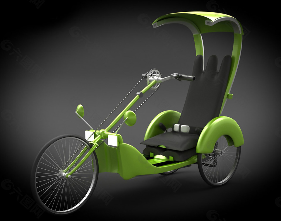 绿色三轮车代步工具产品设计JPG