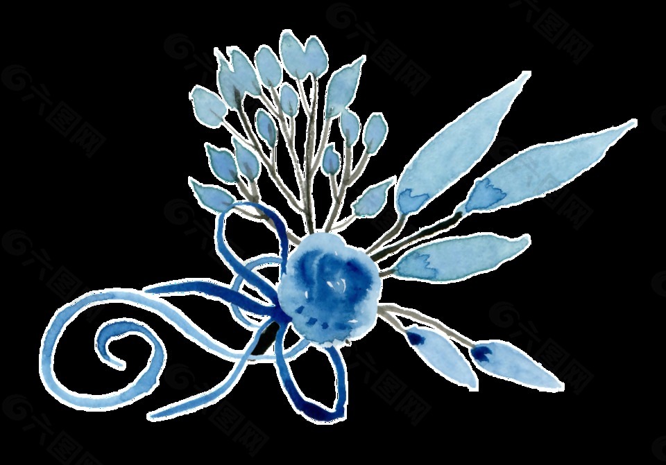 冰蓝花枝透明装饰素材