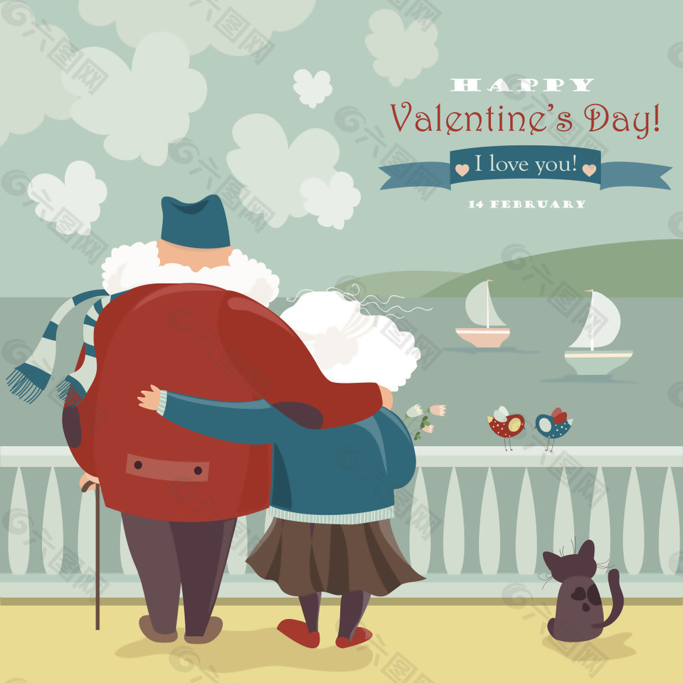 卡通老人背影素材