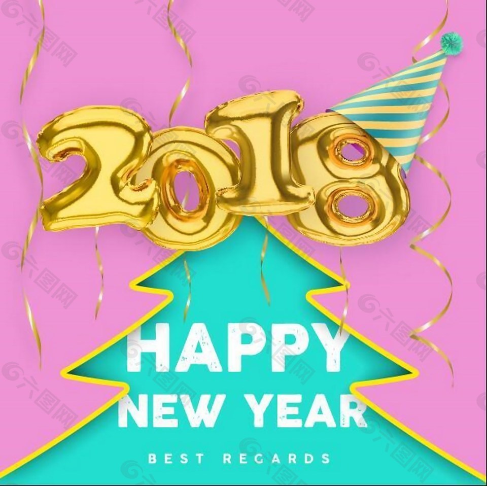 金色2018年气球新年背景矢量海报