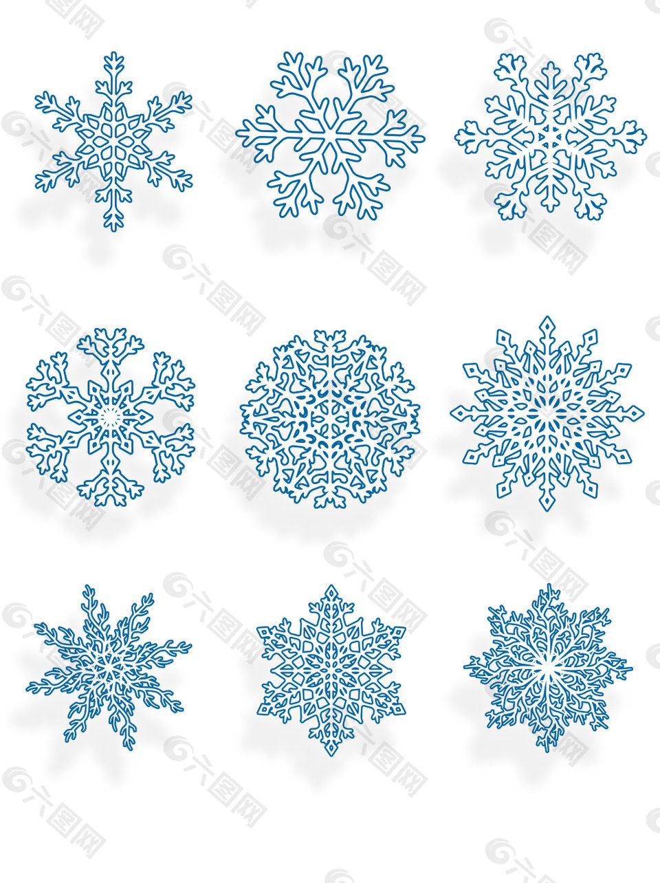 蓝色镂空雪花元素矢量装饰图案冬日元素集合