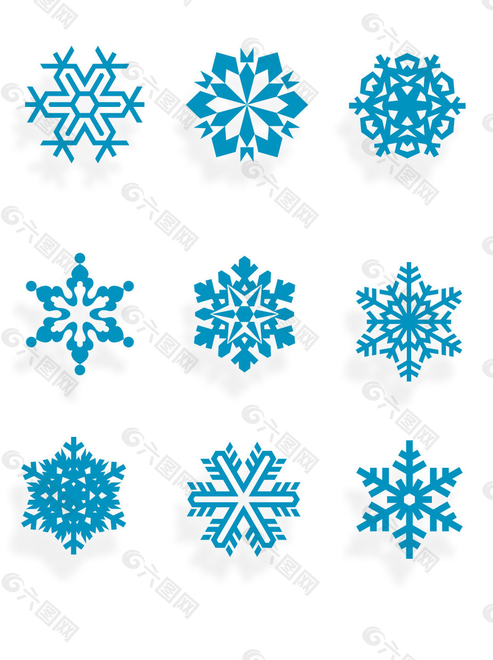 蓝色雪花矢量元素冬天装饰素材图案集合