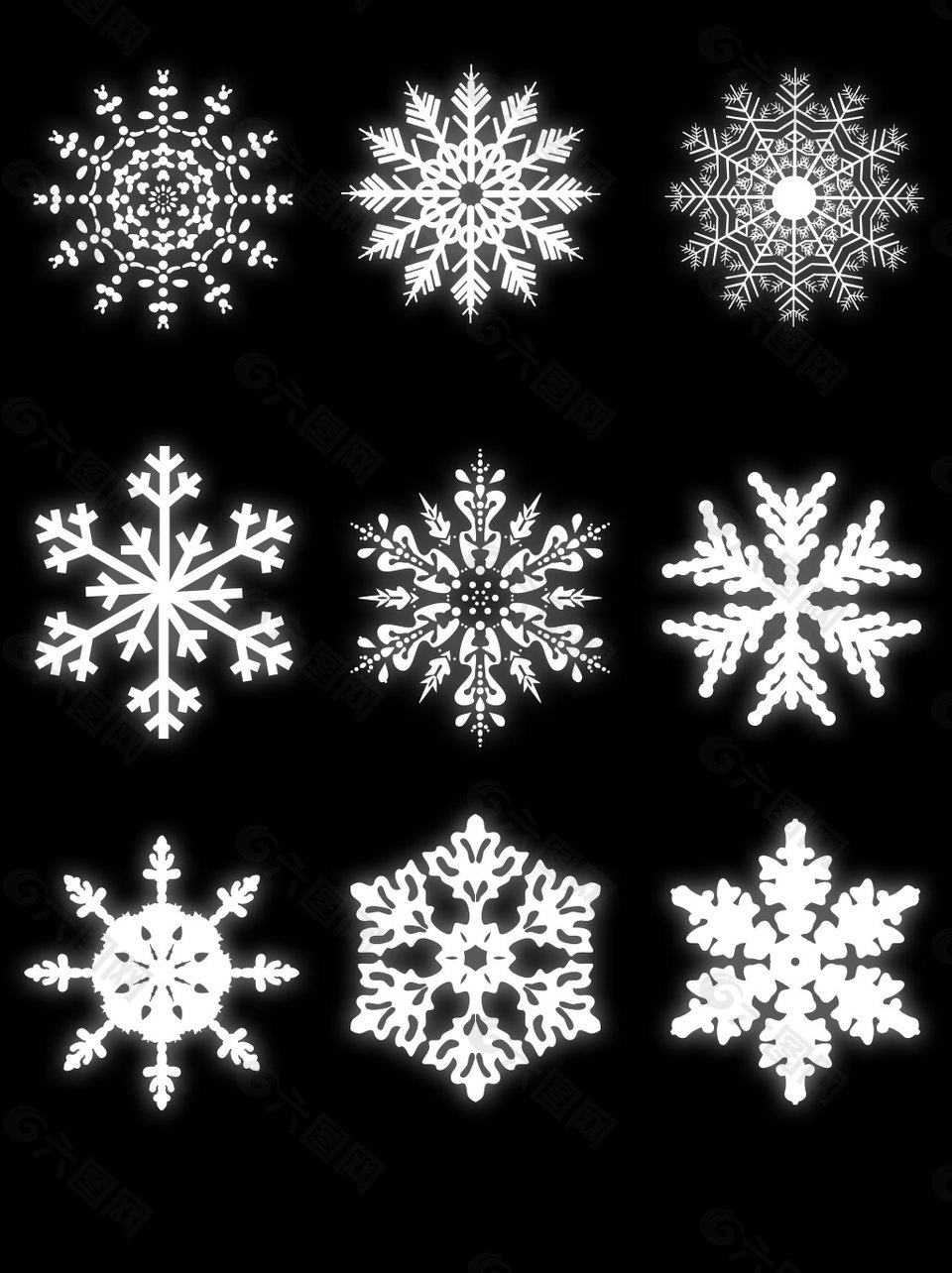 冬天矢量元素白色雪花素材装饰图案集合