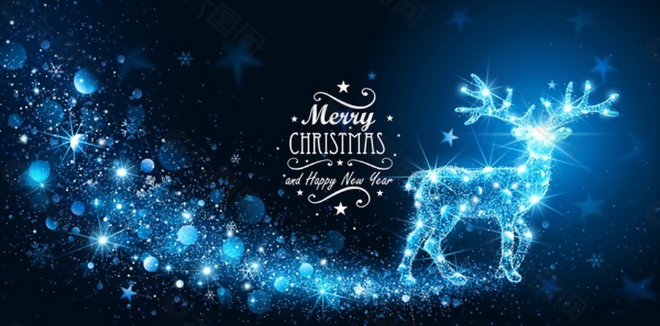 抽象蓝灯鹿与圣诞背景ai矢量