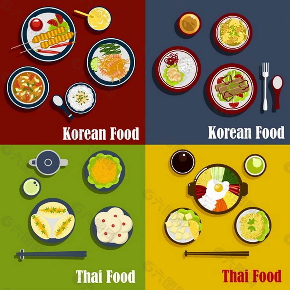 泰国与韩国食物设计AI矢量