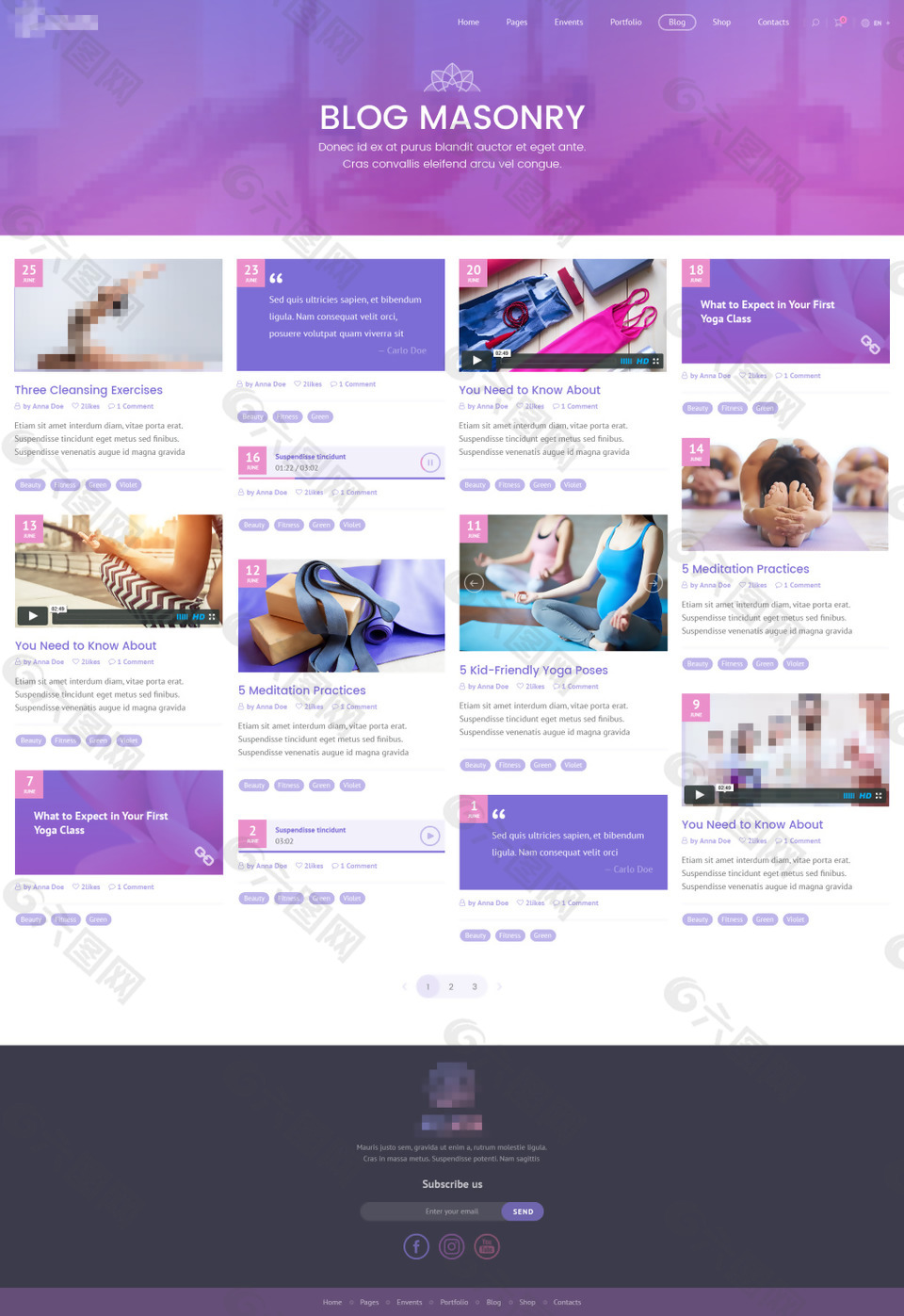 紫色的健身运动瑜伽网站建设项目