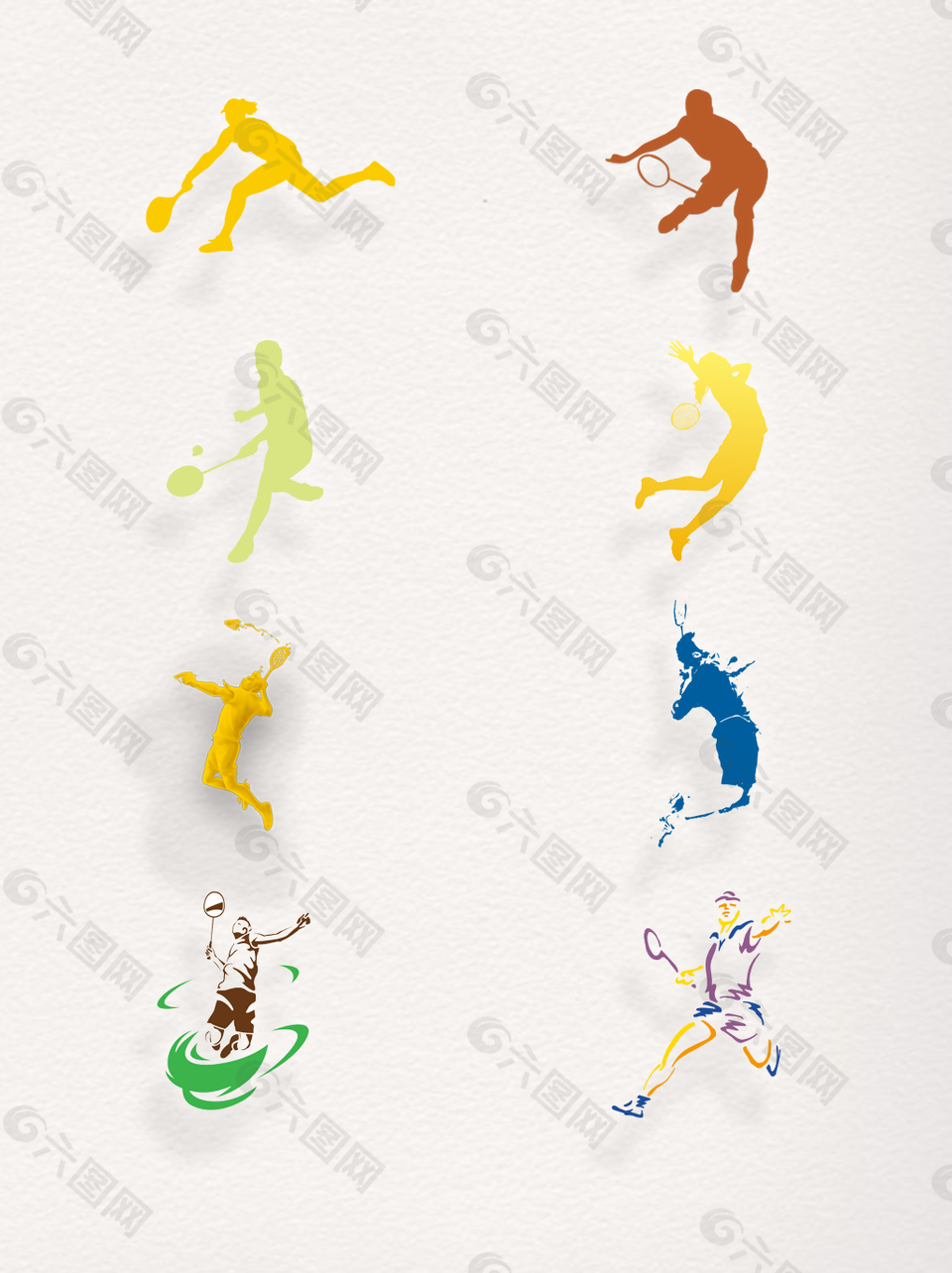 一组彩色羽毛球人物设计素材