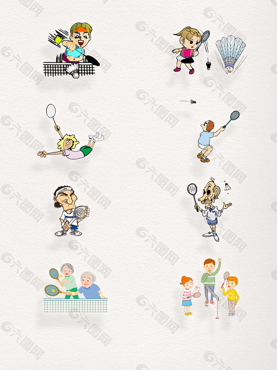一组卡通羽毛球运动设计素材