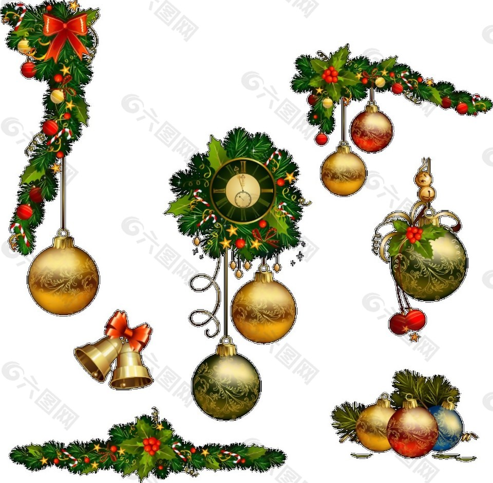 圣诞主题彩球铃铛装饰元素