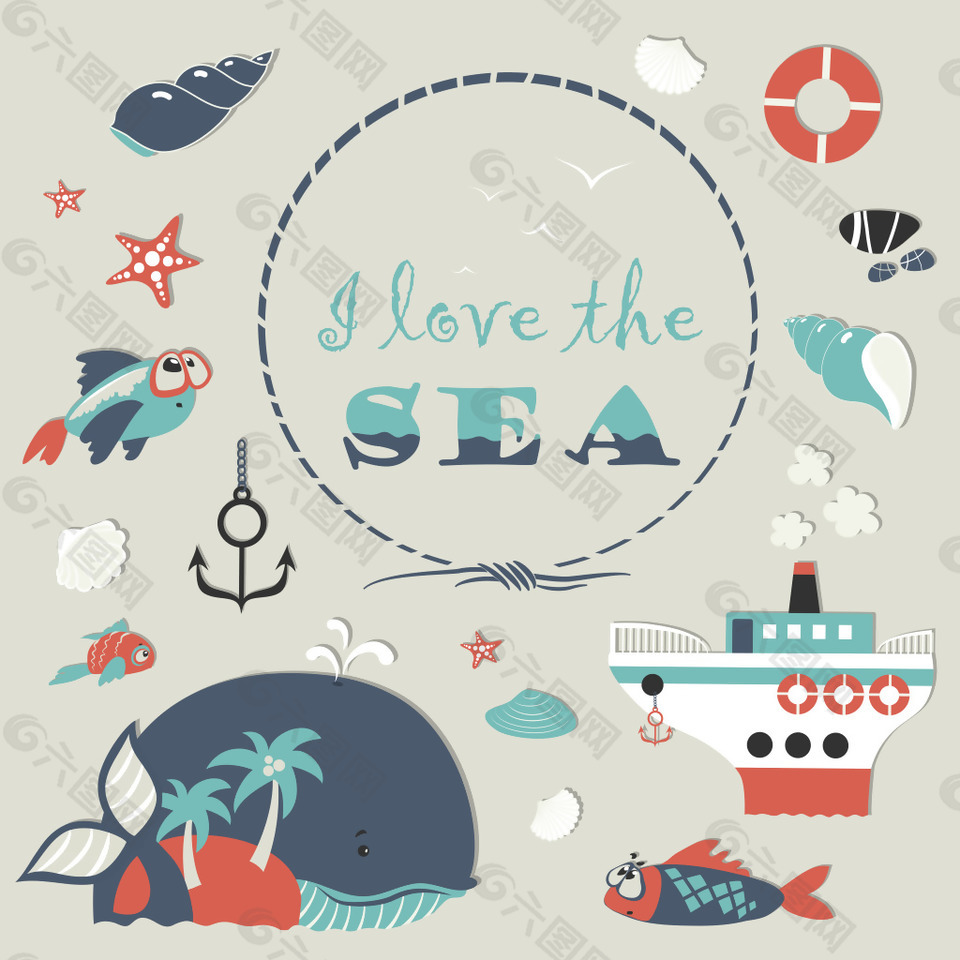 卡通海底鱼类素材