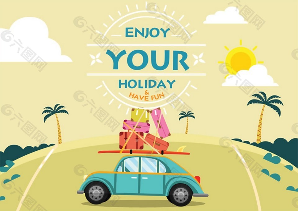 愉快的假期开着车去度假海报