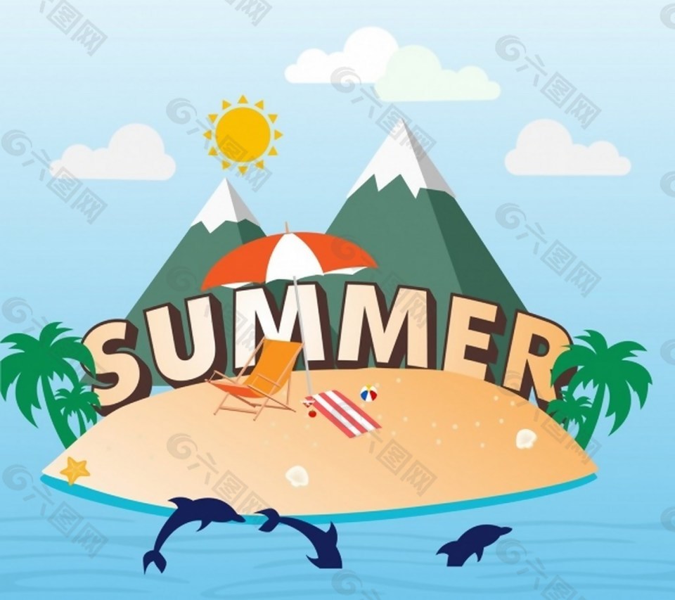 海岛上度假矢量夏季广告背景