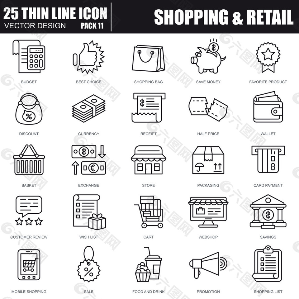 购物与零售的线性图标