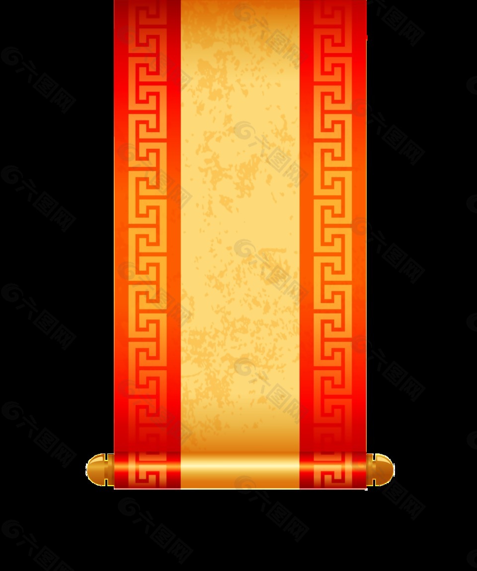 红色喜庆复古卷轴素材