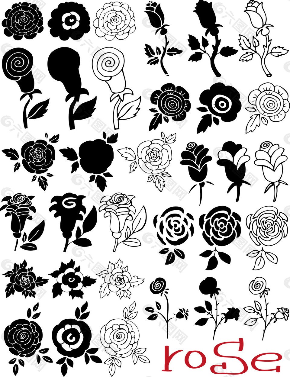 黑白时尚艺术玫瑰花图案设计元素素材免费下载(图片编号:9083263)-六