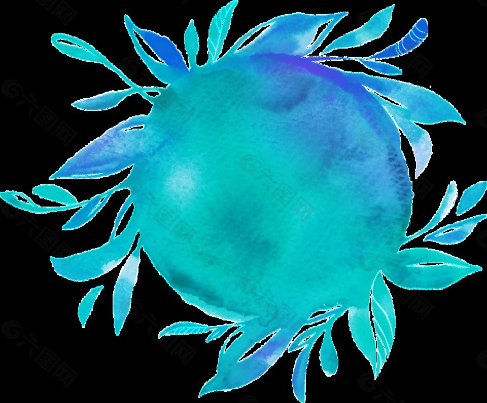 绿蓝花球透明装饰素材