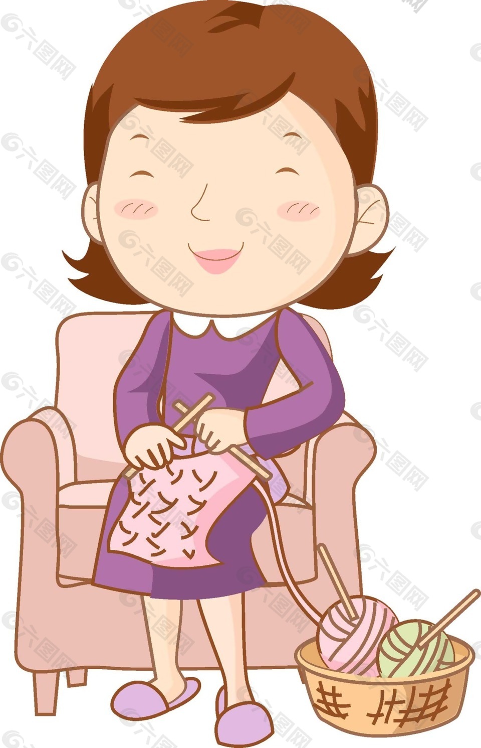卡通织毛衣妈妈png元素