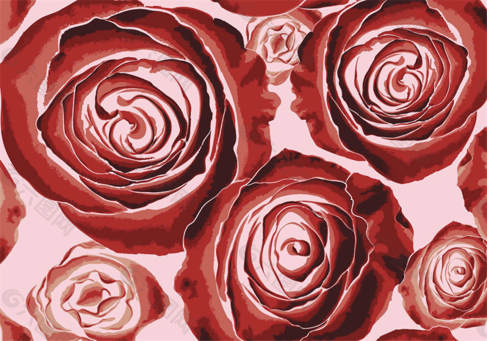 现代时尚深红色玫瑰花壁纸图案