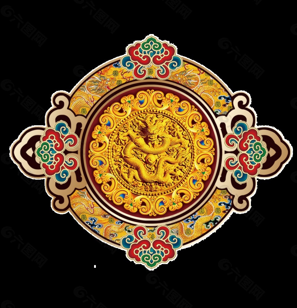 古典中国龙圆形装饰图案