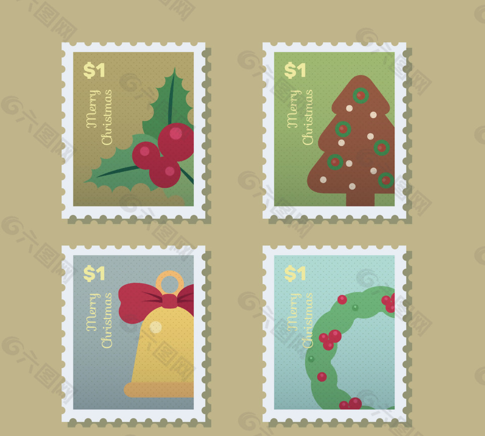 圣诞元素邮票设计
