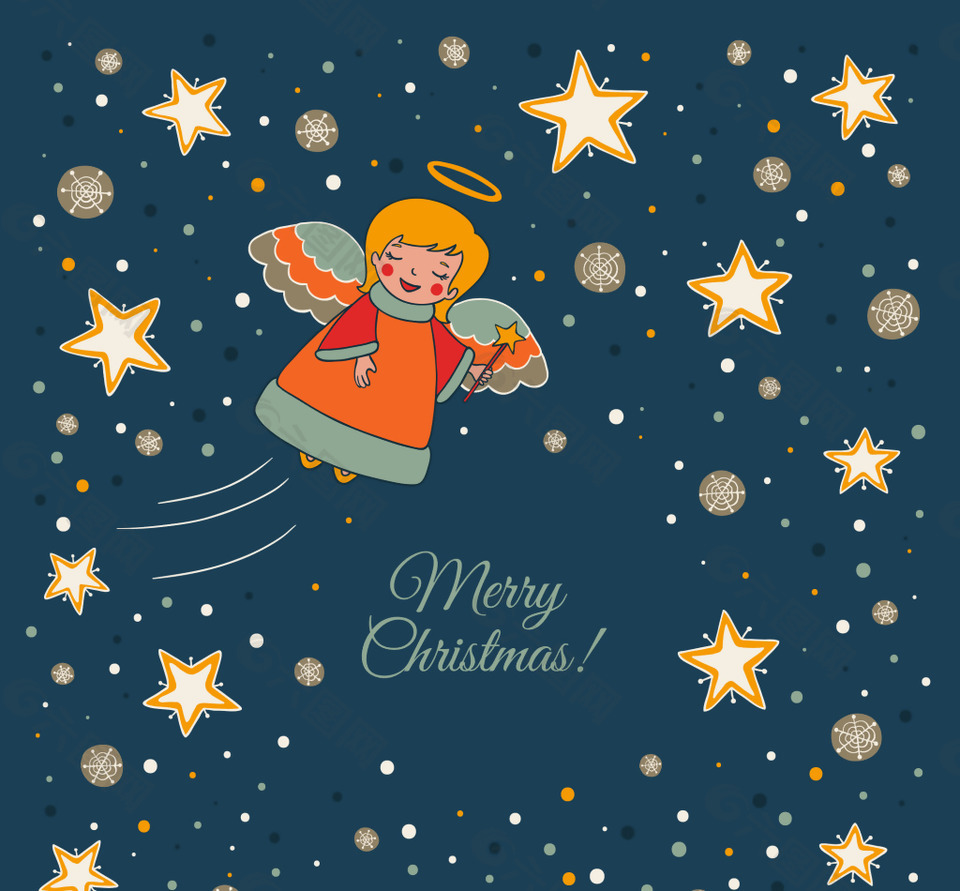 手绘圣诞天使背景与星星背景素材免费下载 图片编号 六图网
