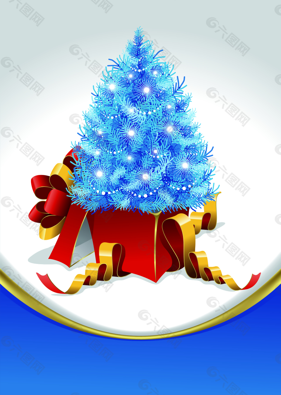 礼盒蹦出的蓝色圣诞树背景