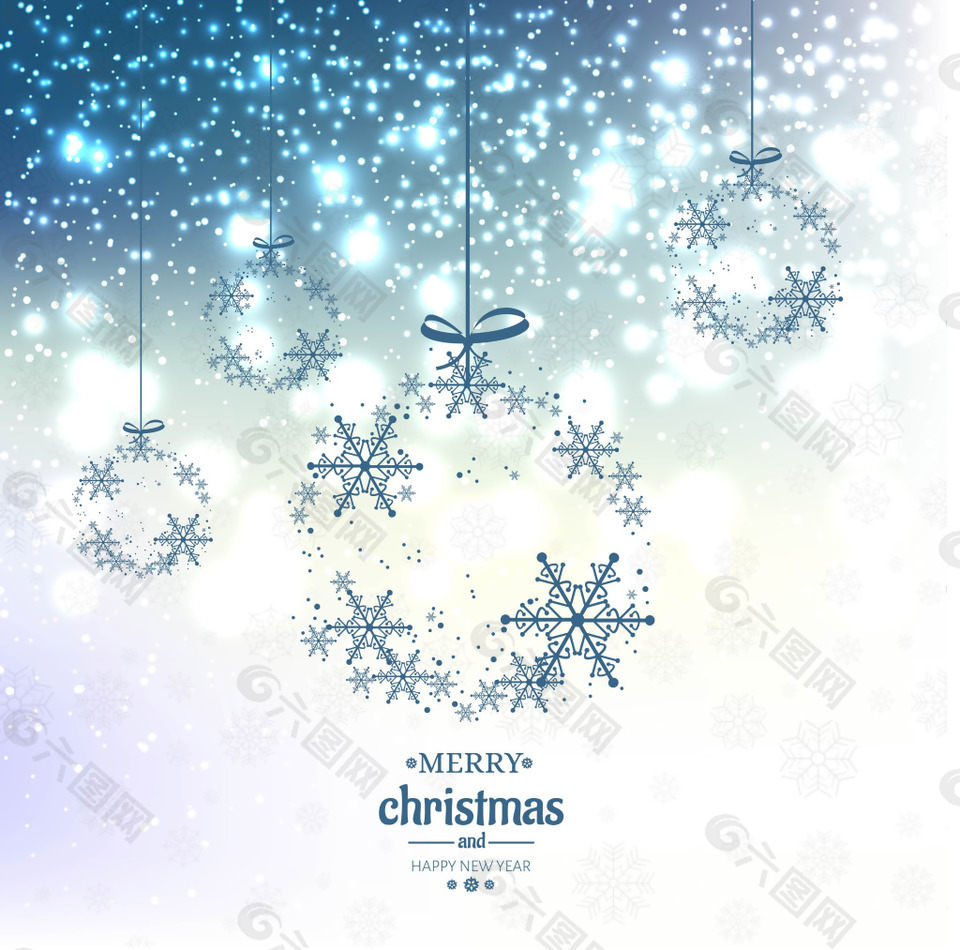 优雅的圣诞蓝色闪烁背景与雪花