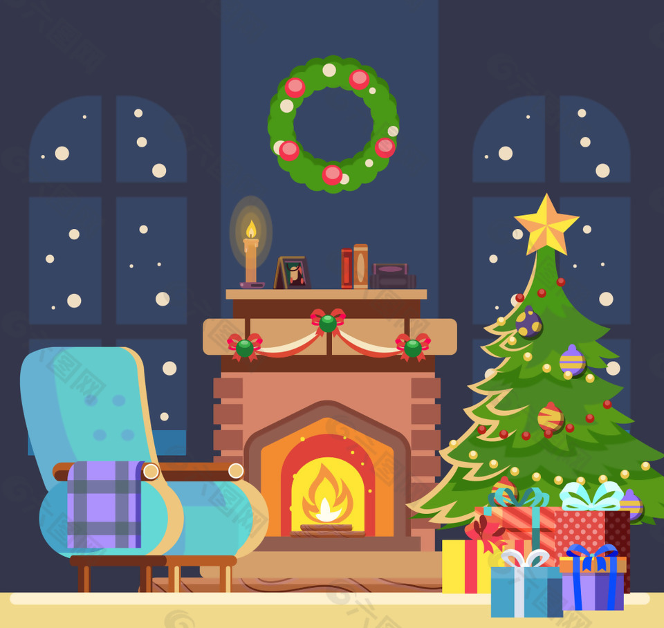 圣诞节元素与壁炉素材设计元素素材免费下载(图片编号:9090617)-六图网