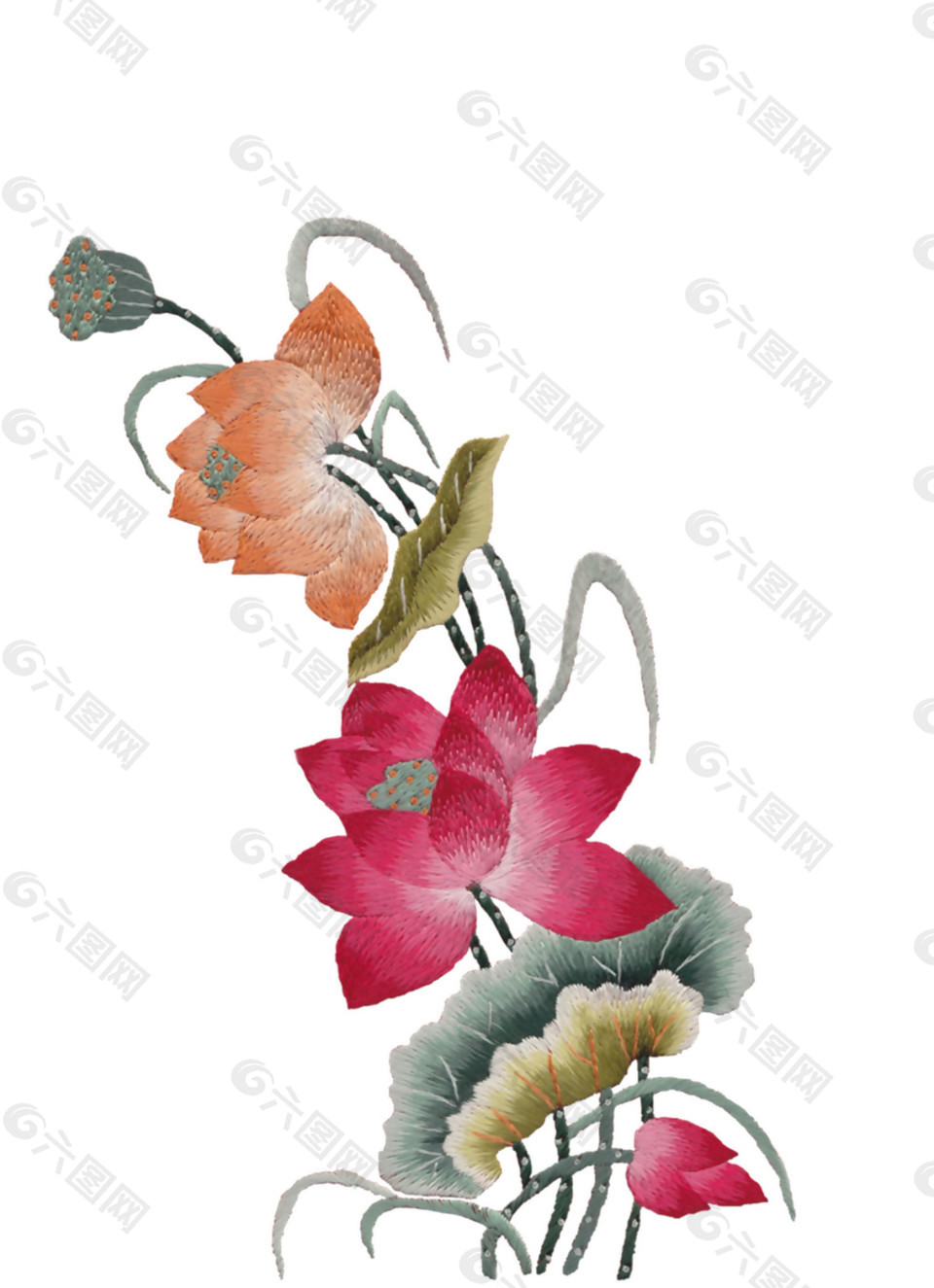 水彩荷花图案元素