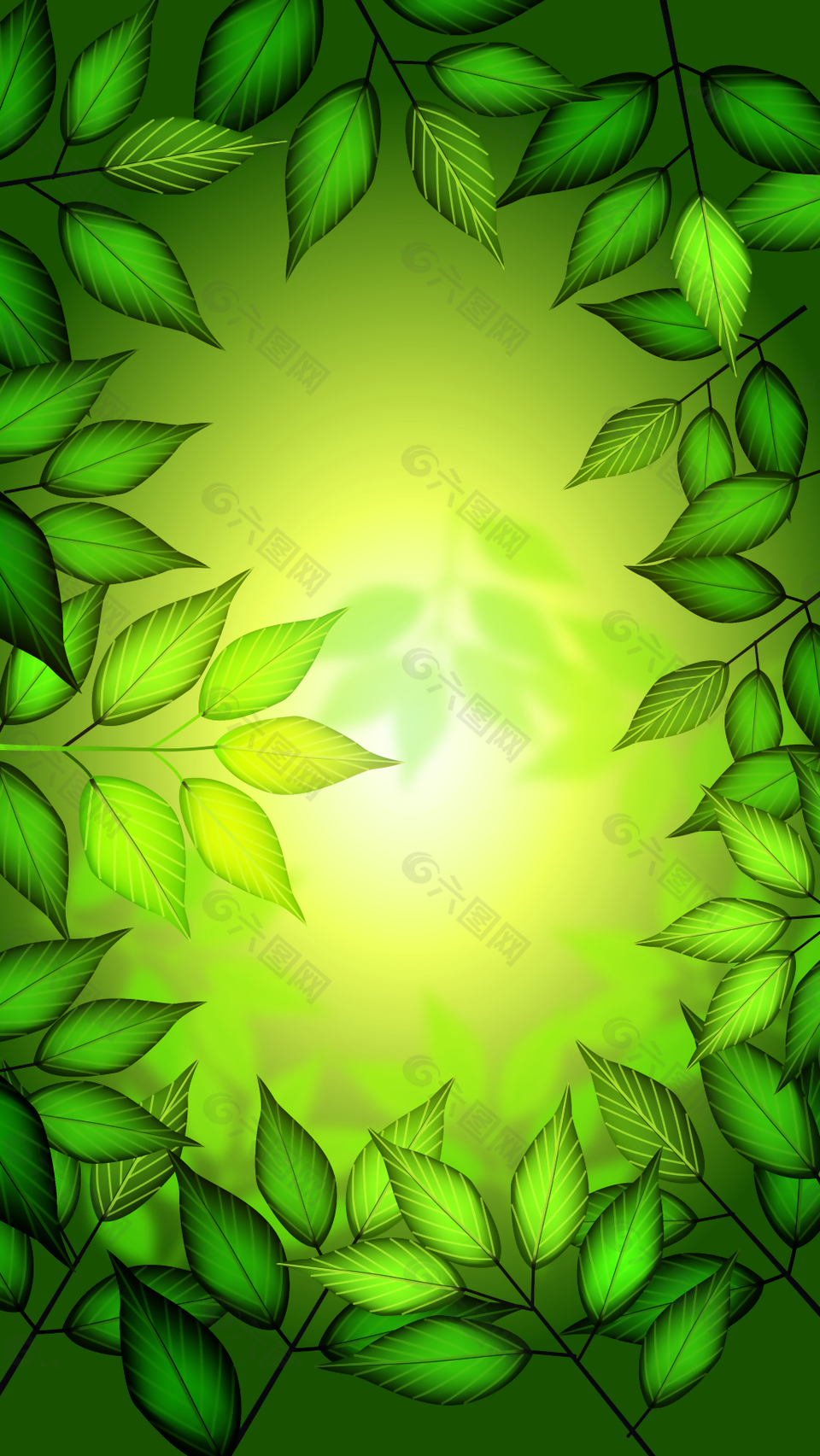 手绘绿叶插图H5背景