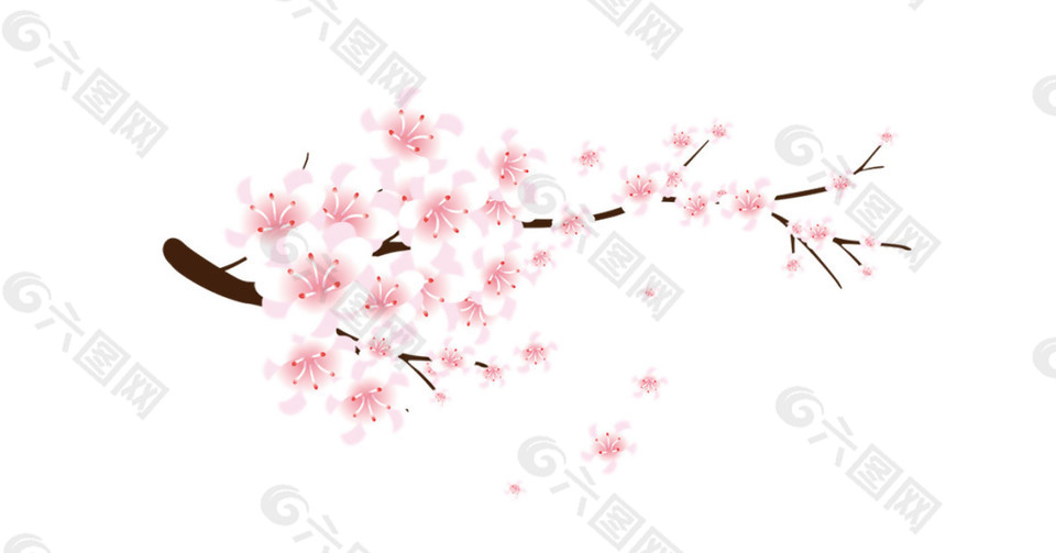 清新粉色花枝樱花装饰元素