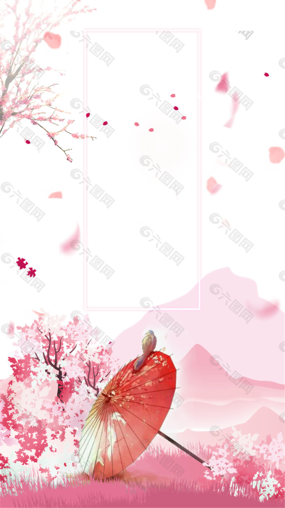 清新风格红色纸伞樱花背景