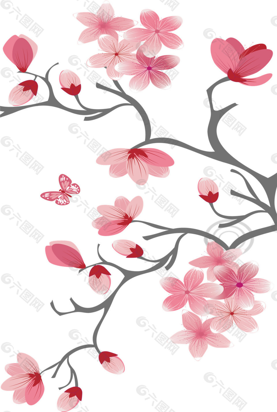 清新风格深粉色花瓣樱花装饰元素