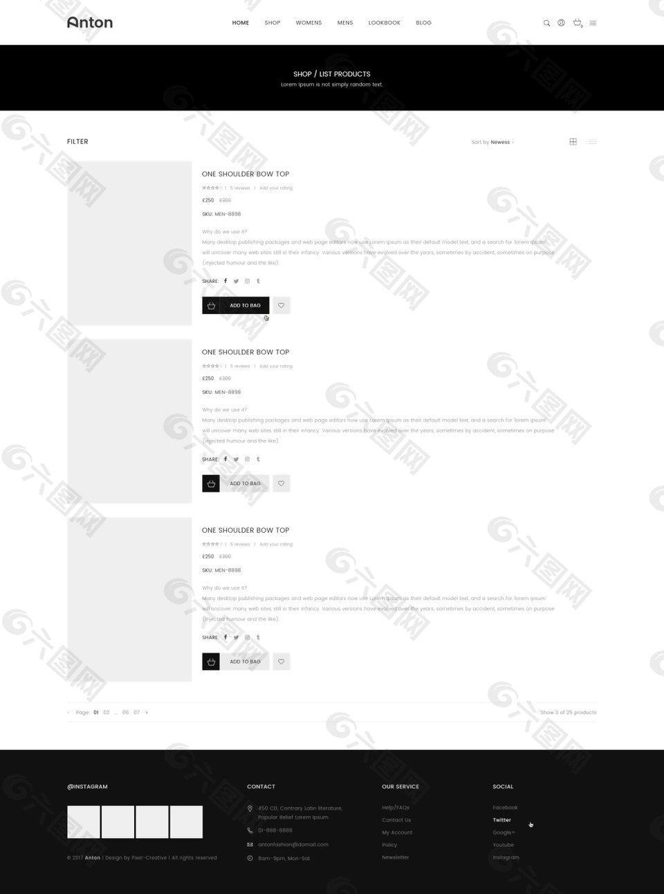 UI网页电商产品列表黑白灰简约PSD模板