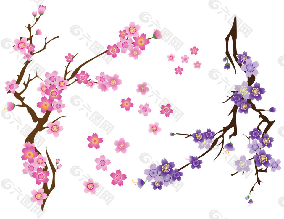 清新风格双色花瓣樱花装饰元素