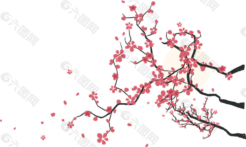 清新风格深红色花瓣樱花装饰元素